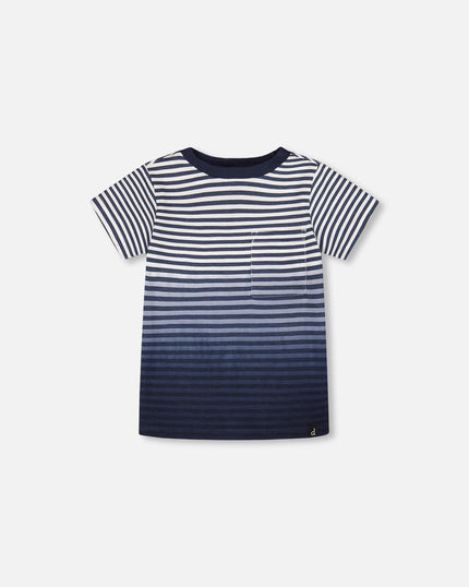 Organic Cotton Short Sleeve T-Shirt Blue Gradient Stripes