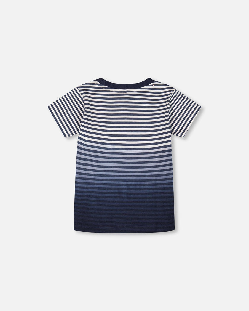 Organic Cotton Short Sleeve T-Shirt Blue Gradient Stripes