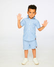 Printed Chambray Short-Sleeve Shirt Blue Denim Stripes