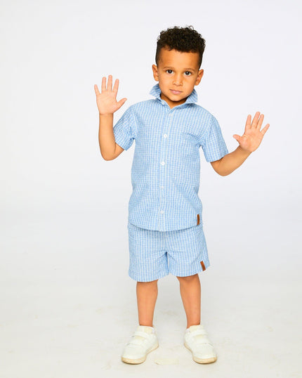 Printed Chambray Short-Sleeve Shirt Blue Denim Stripes