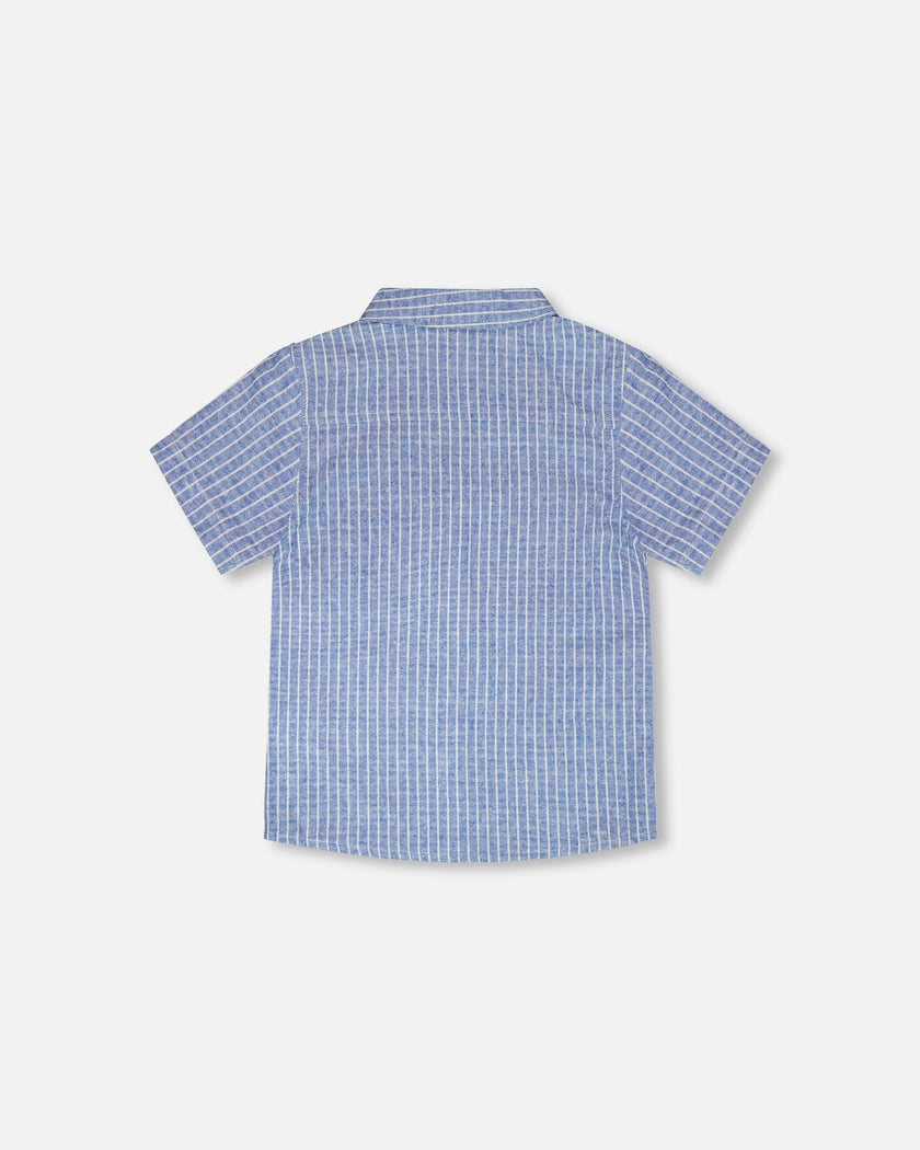 Printed Chambray Short-Sleeve Shirt Blue Denim Stripes