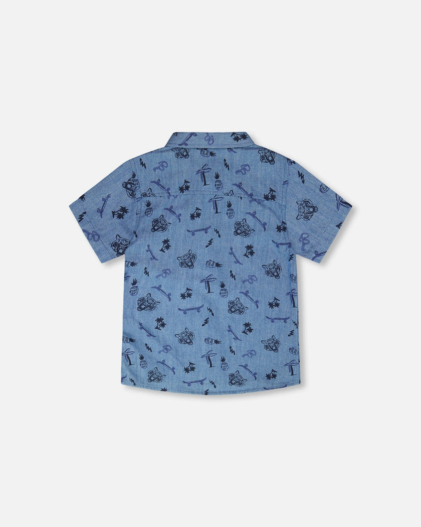 Chambray Short-Sleeve Shirt Blue Printed Skateboards