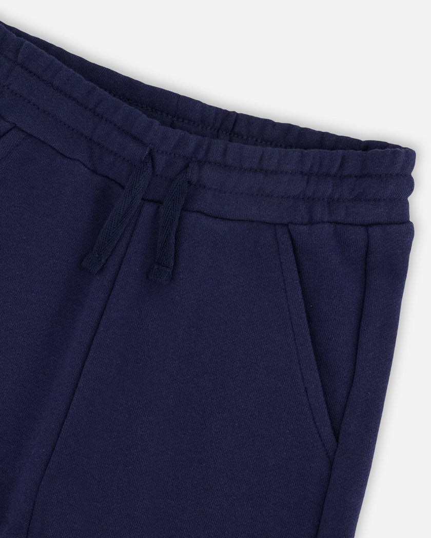 French Terry Sweatpants With Cargo Pocket Dark Blue