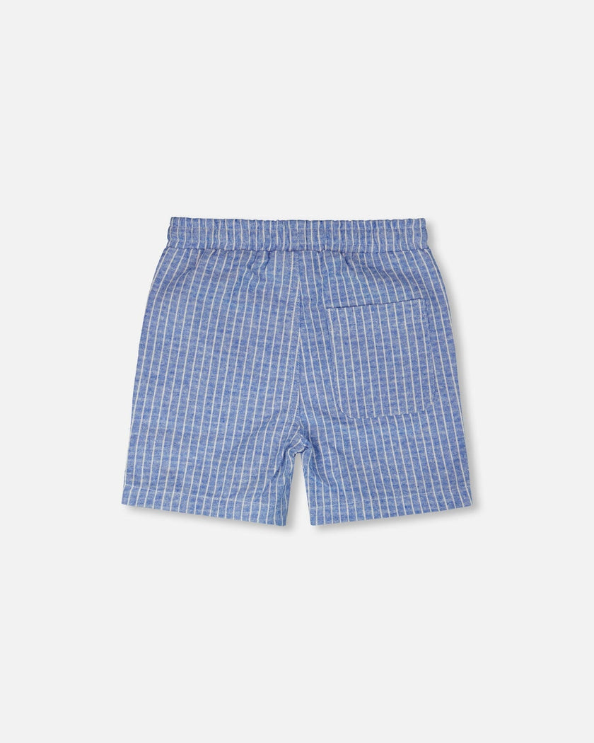 Printed Chambray Shorts Blue Denim Stripes