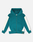 Hooded French Terry Cardigan Dark Turquoise