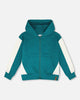 Hooded French Terry Cardigan Dark Turquoise