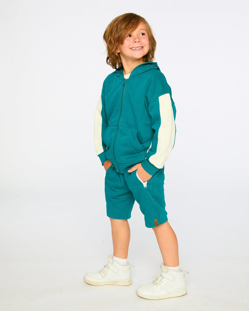Hooded French Terry Cardigan Dark Turquoise