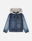 Navy Blue Denim Jacket With Removable French Terry Hood