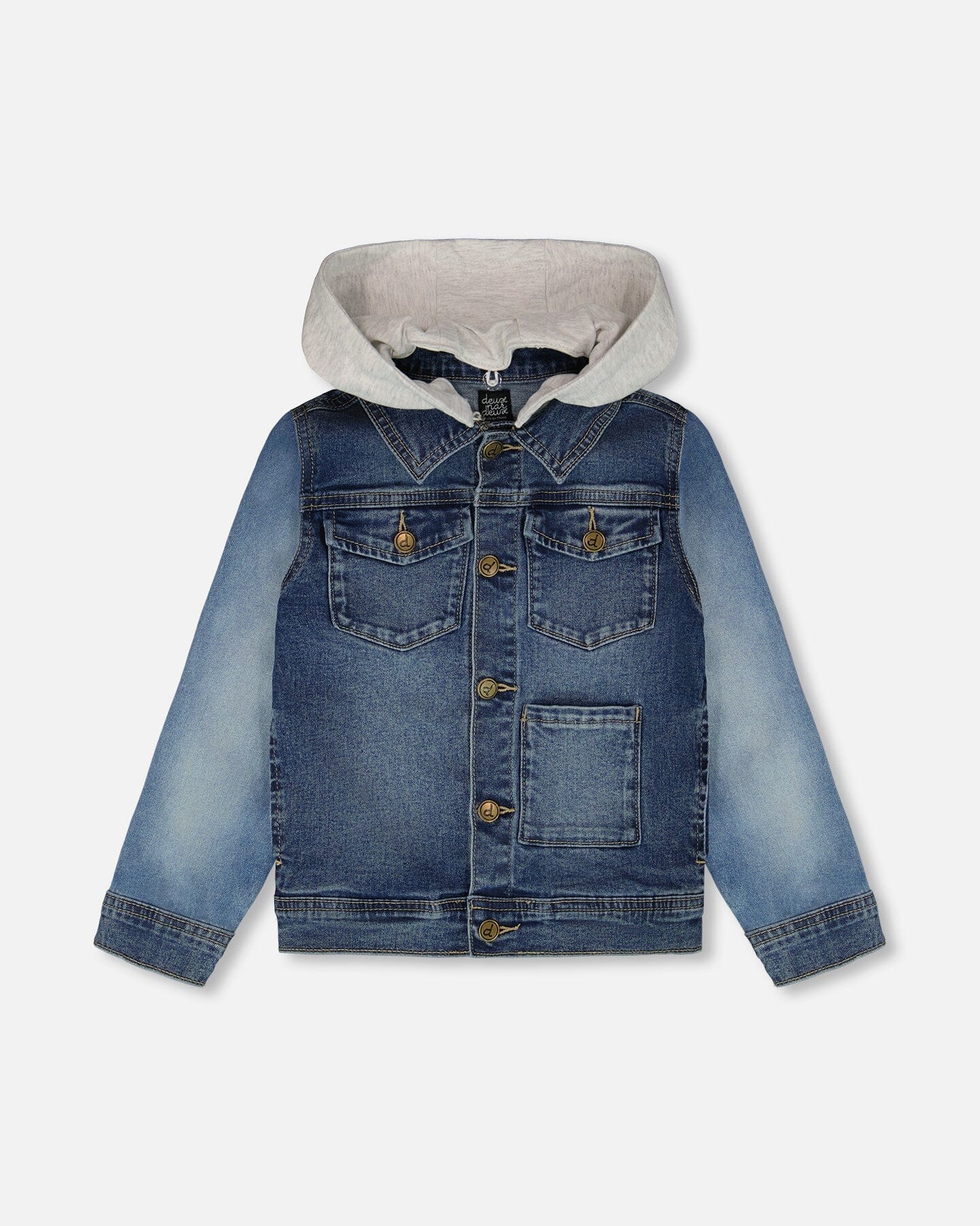 Navy Blue Denim Jacket With Removable French Terry Hood