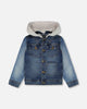 Navy Blue Denim Jacket With Removable French Terry Hood