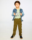 Navy Blue Denim Jacket With Removable French Terry Hood