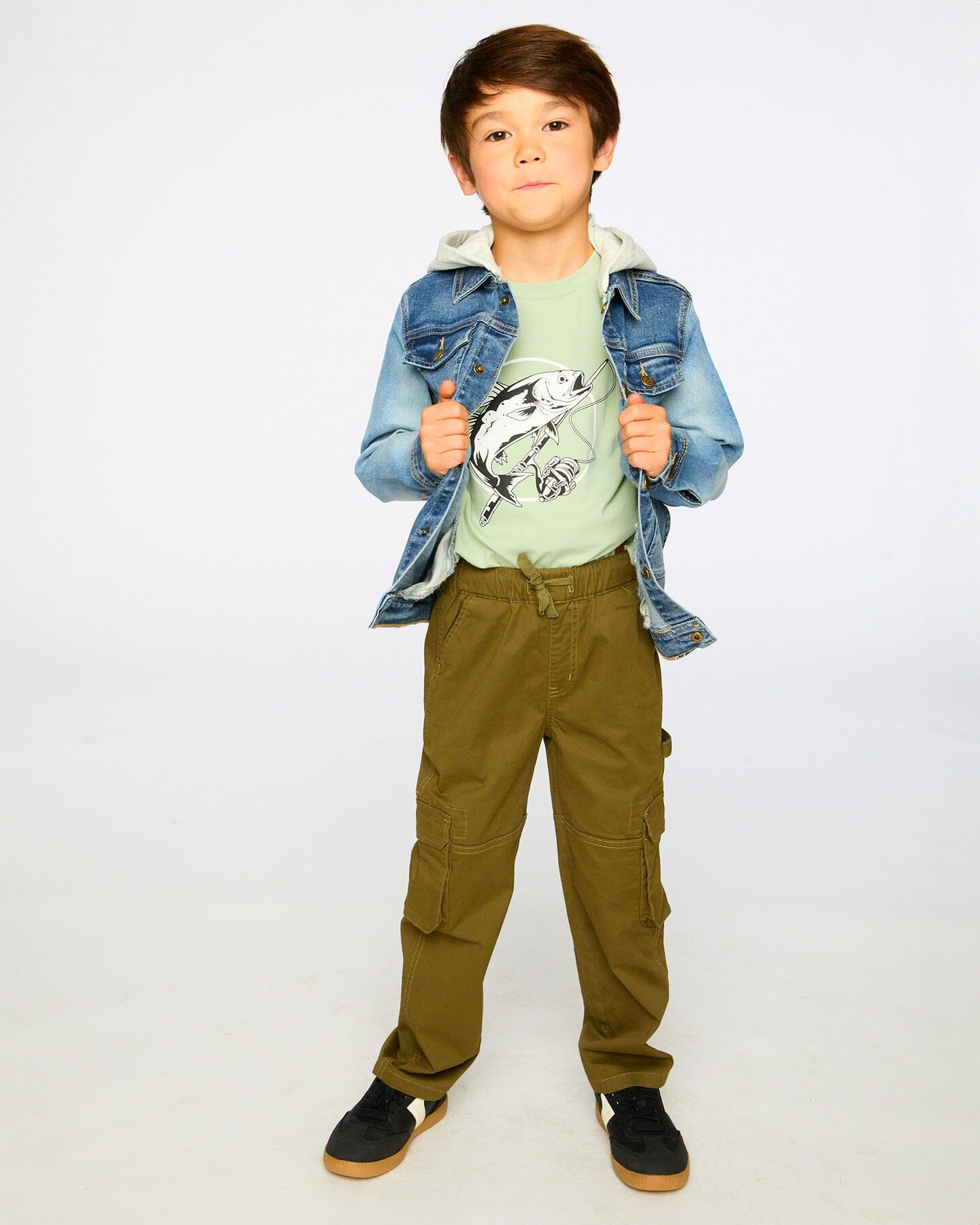Navy Blue Denim Jacket With Removable French Terry Hood