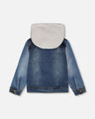 Navy Blue Denim Jacket With Removable French Terry Hood