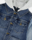 Navy Blue Denim Jacket With Removable French Terry Hood