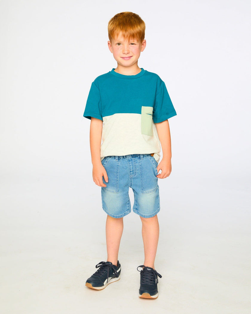 Organic Cotton Colorblock Jersey T-Shirt With Chest Pocket Heather Grey