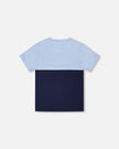 Organic Cotton Colorblock Jersey T-Shirt With Chest Pocket Dark Blue