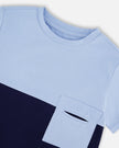 Organic Cotton Colorblock Jersey T-Shirt With Chest Pocket Dark Blue