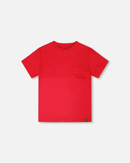 Organic Cotton Colorblock Jersey T-Shirt With Chest Pocket Rouge