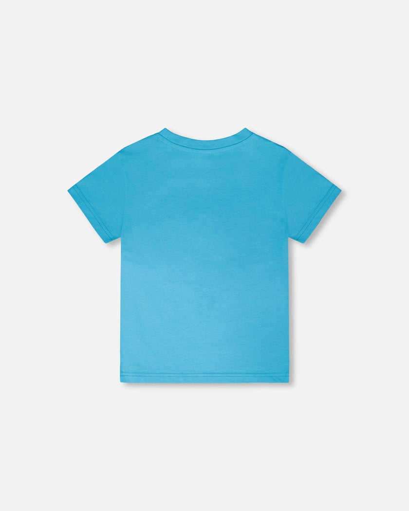 Organic Cotton Jersey T-Shirt With Print Sky Blue