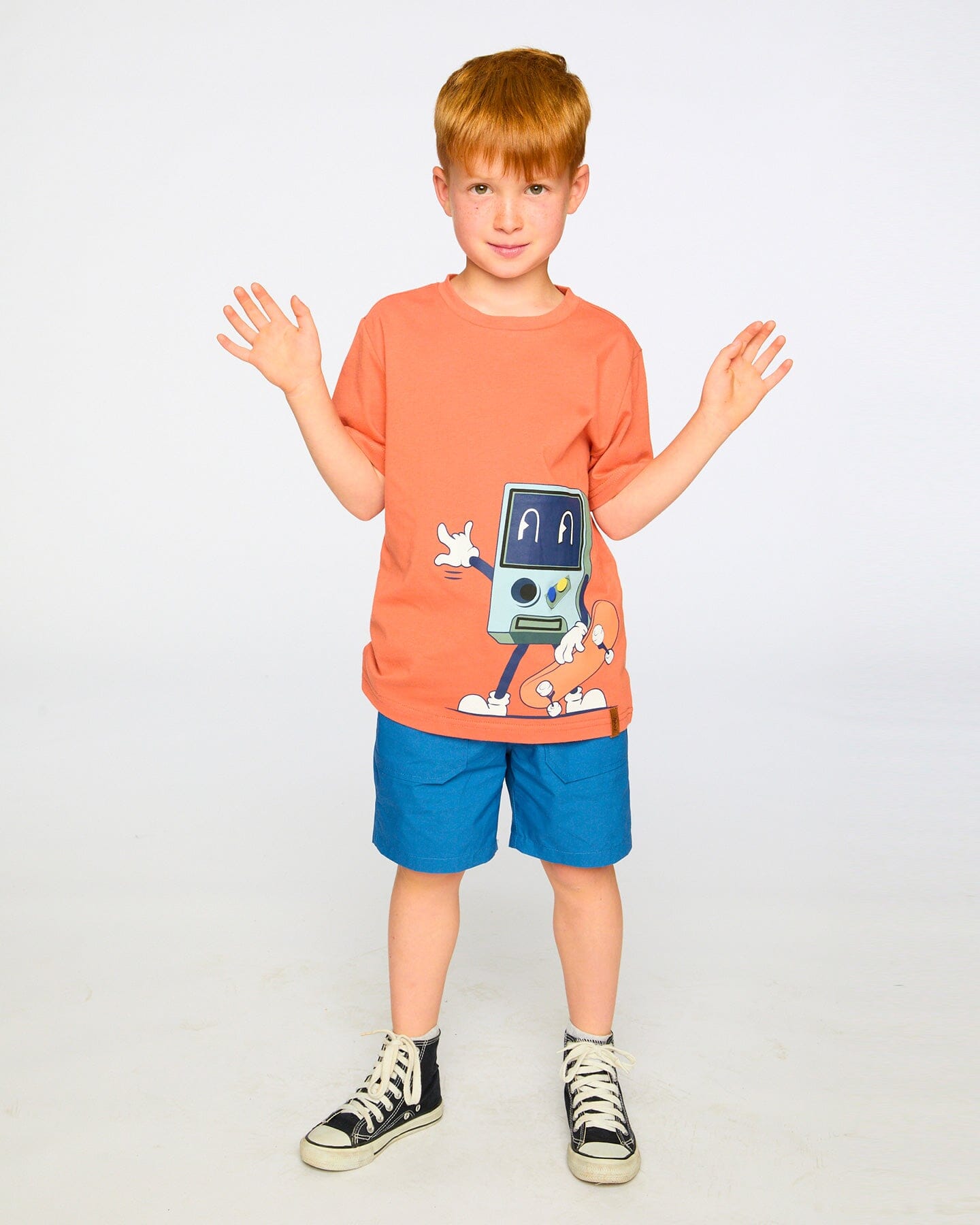 Organic Cotton Jersey T-Shirt With Print Orange