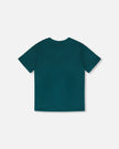 Organic Cotton Jersey T-Shirt With Print Dark Turquoise