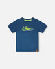 Organic Cotton Jersey T-Shirt With Print Dark Blue