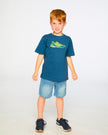 Organic Cotton Jersey T-Shirt With Print Dark Blue