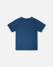 Organic Cotton Jersey T-Shirt With Print Dark Blue