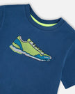 Organic Cotton Jersey T-Shirt With Print Dark Blue