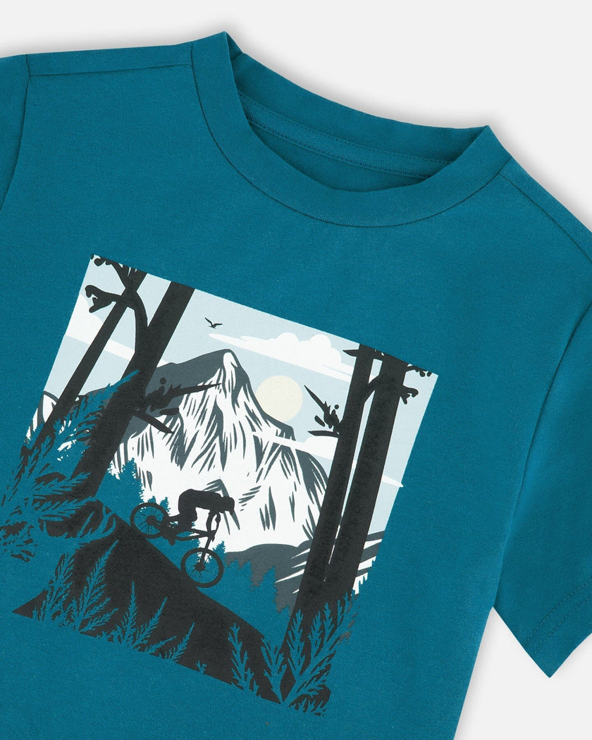Organic Cotton Jersey T-Shirt With Print Atlantic Green
