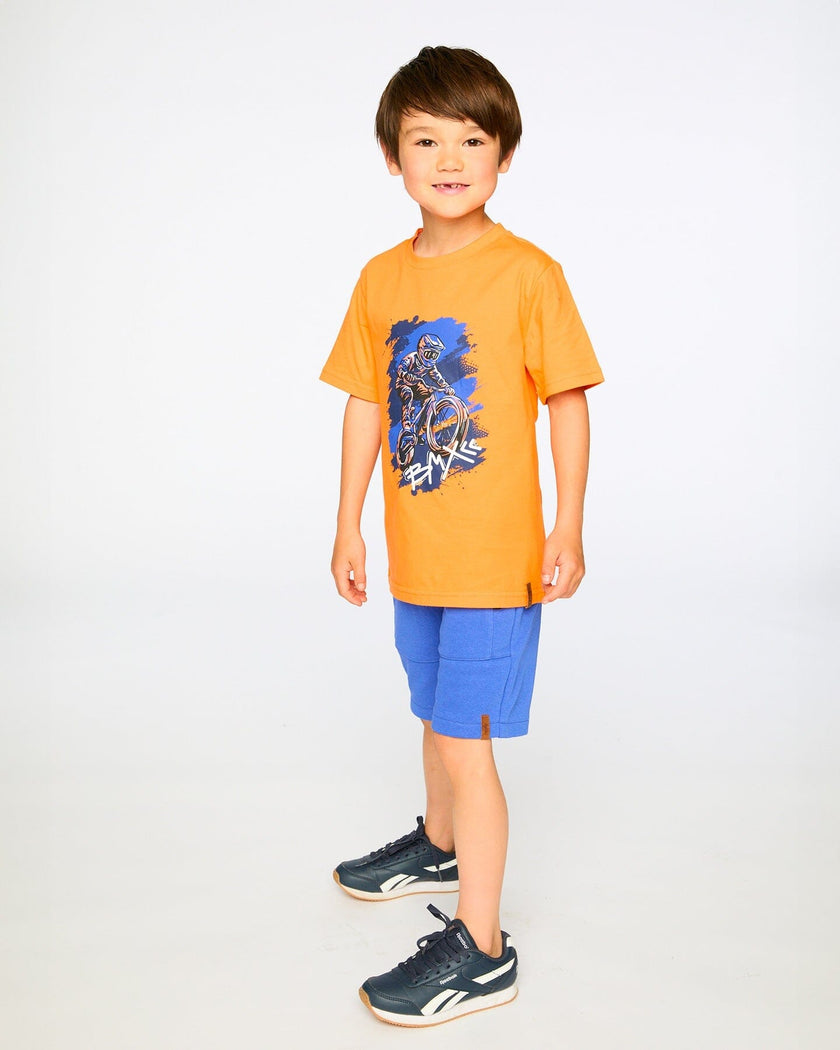 Organic Cotton Jersey T-Shirt With Bmx Print Orange