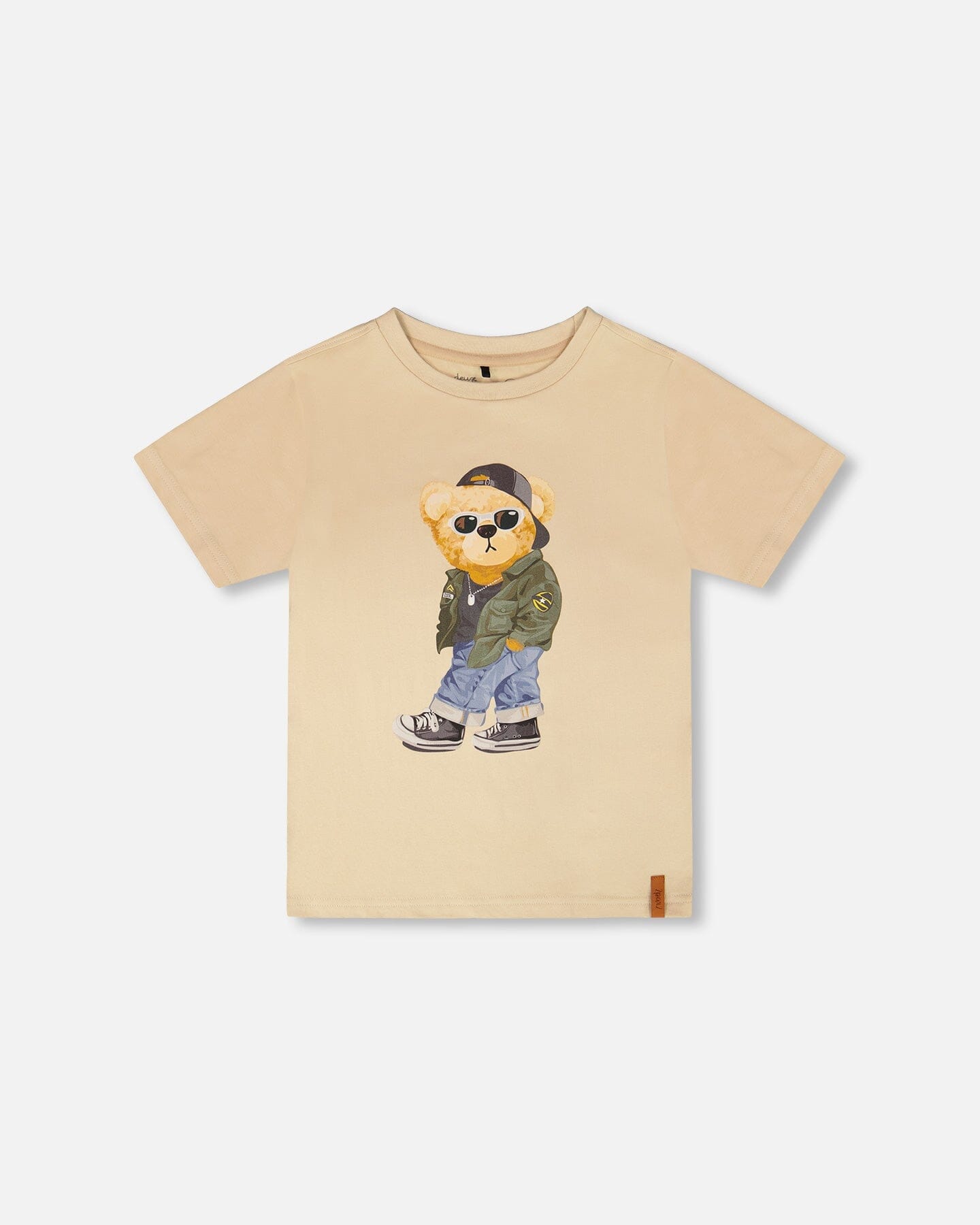 Organic Cotton Jersey T-Shirt With Print Beige