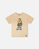 Organic Cotton Jersey T-Shirt With Print Beige