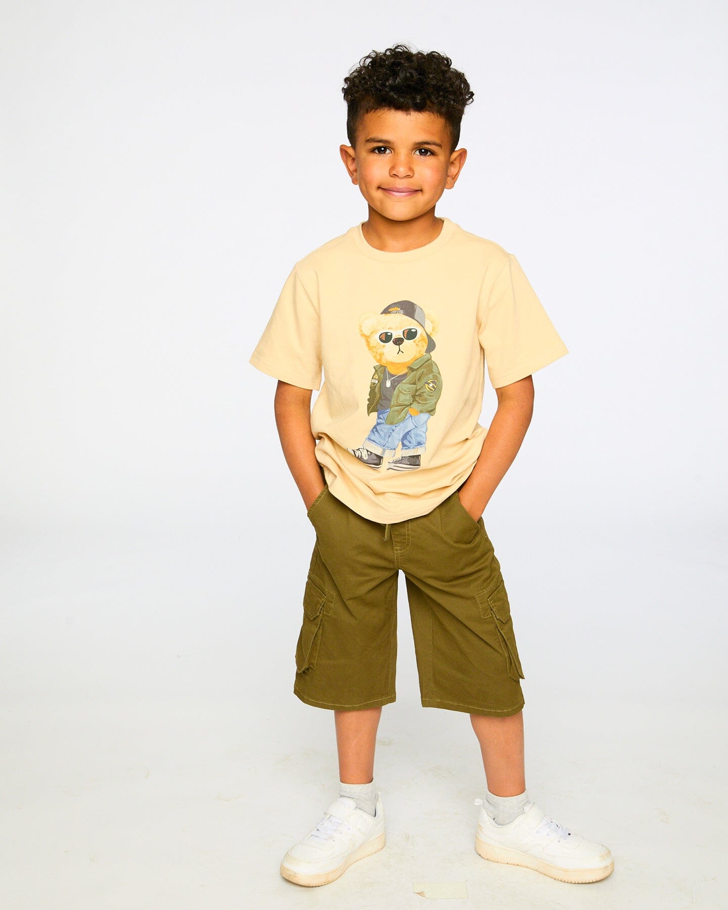 Organic Cotton Jersey T-Shirt With Print Beige