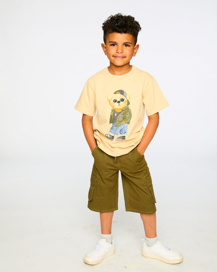 Organic Cotton Jersey T-Shirt With Print Beige