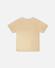 Organic Cotton Jersey T-Shirt With Print Beige