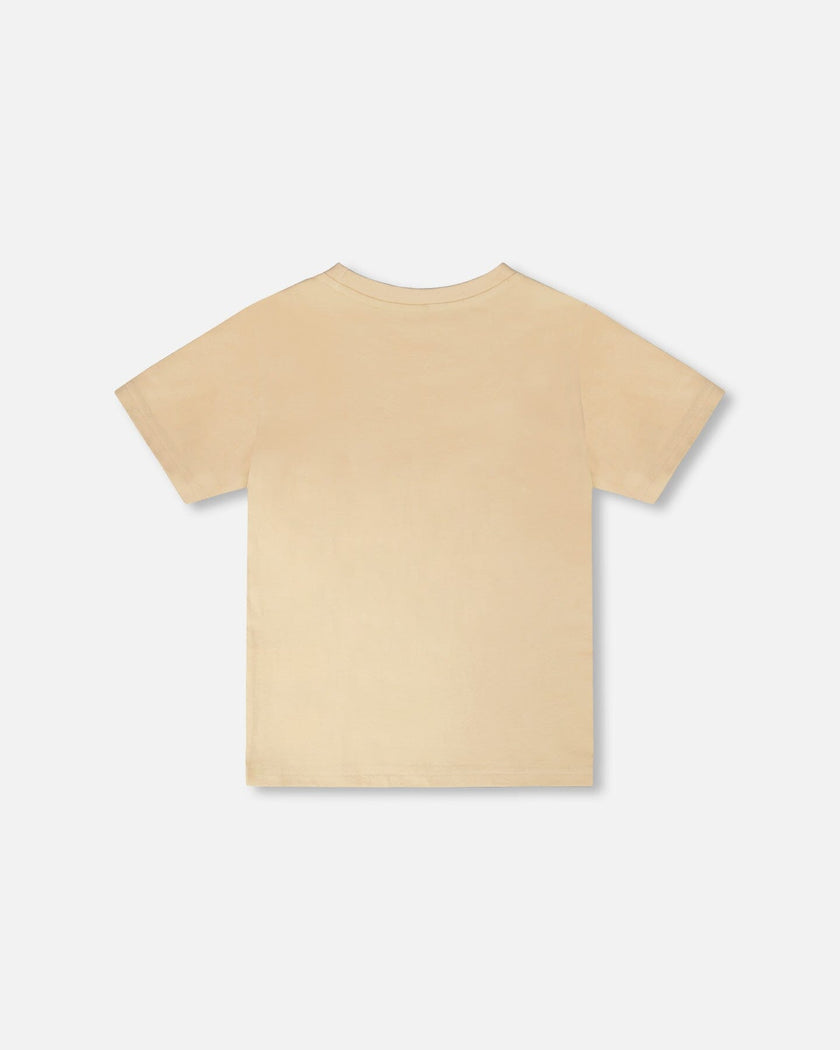 Organic Cotton Jersey T-Shirt With Print Beige
