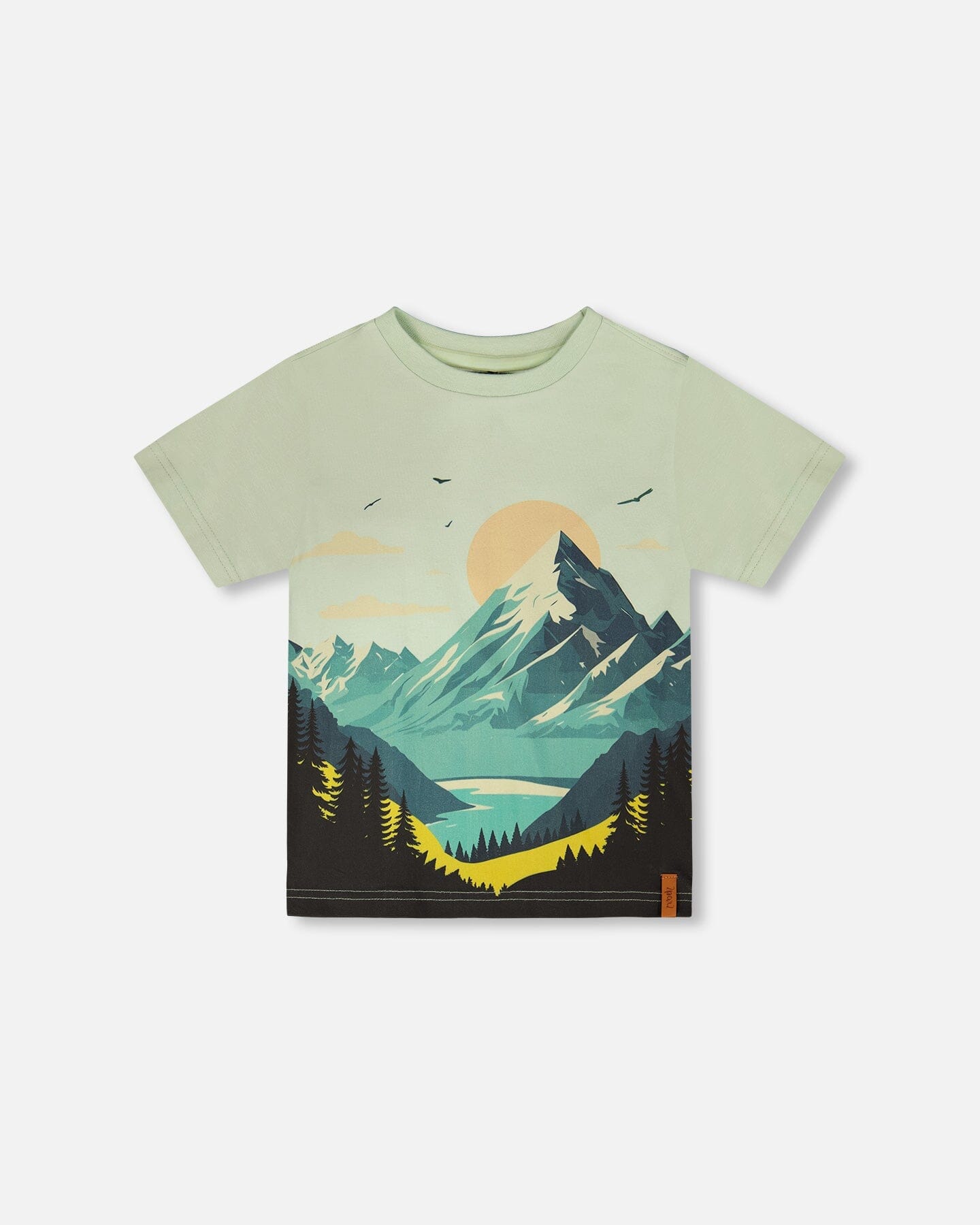 Organic Cotton Jersey T-Shirt With Mountain Print Sage