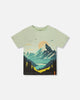 Organic Cotton Jersey T-Shirt With Mountain Print Sage