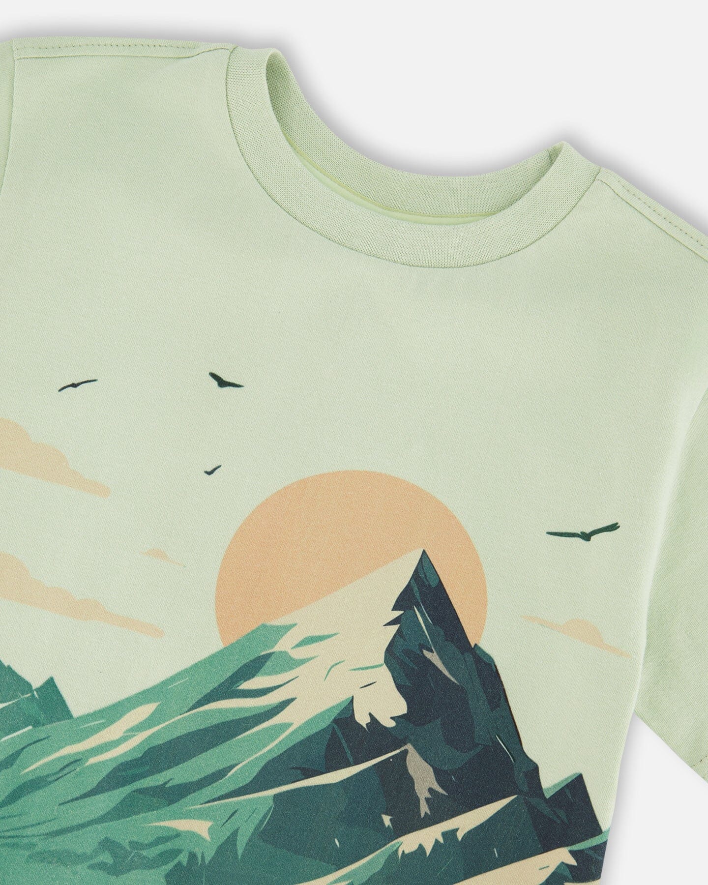 Organic Cotton Jersey T-Shirt With Mountain Print Sage