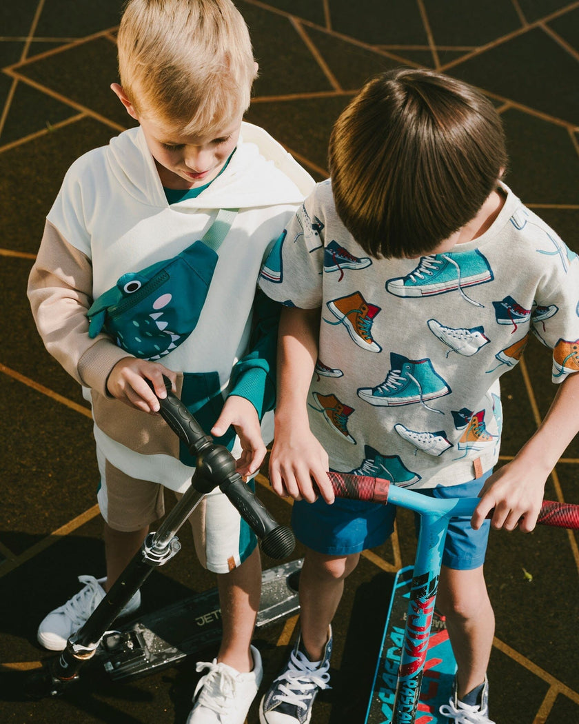 Organic Cotton Jersey T-Shirt Grey Mix Printed Shoes