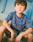 Organic Cotton Jersey T-Shirt Blue Smiley Print