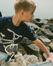 Organic Cotton Jersey T-Shirt With Bike Print Dark Blue
