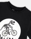 Glow In The Dark Organic Cotton Jersey T-Shirt With Dino On Bike Print Black