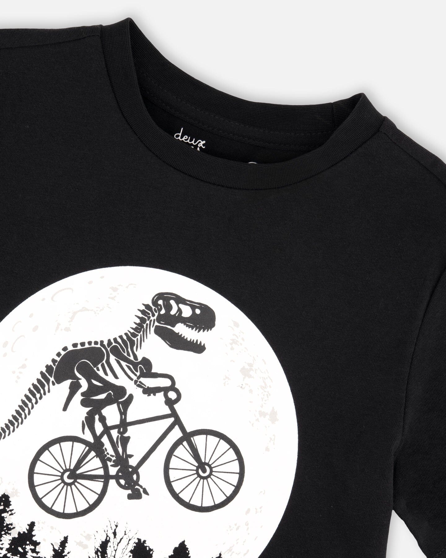 Glow In The Dark Organic Cotton Jersey T-Shirt With Dino On Bike Print Black