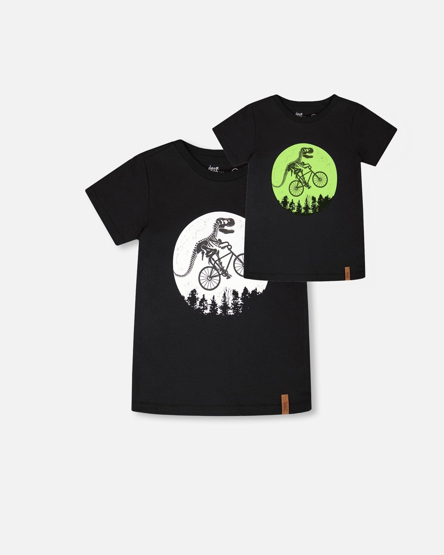 Glow In The Dark Organic Cotton Jersey T-Shirt With Dino On Bike Print Black