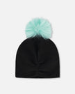 Stretch Jersey Hat Black With Pompom