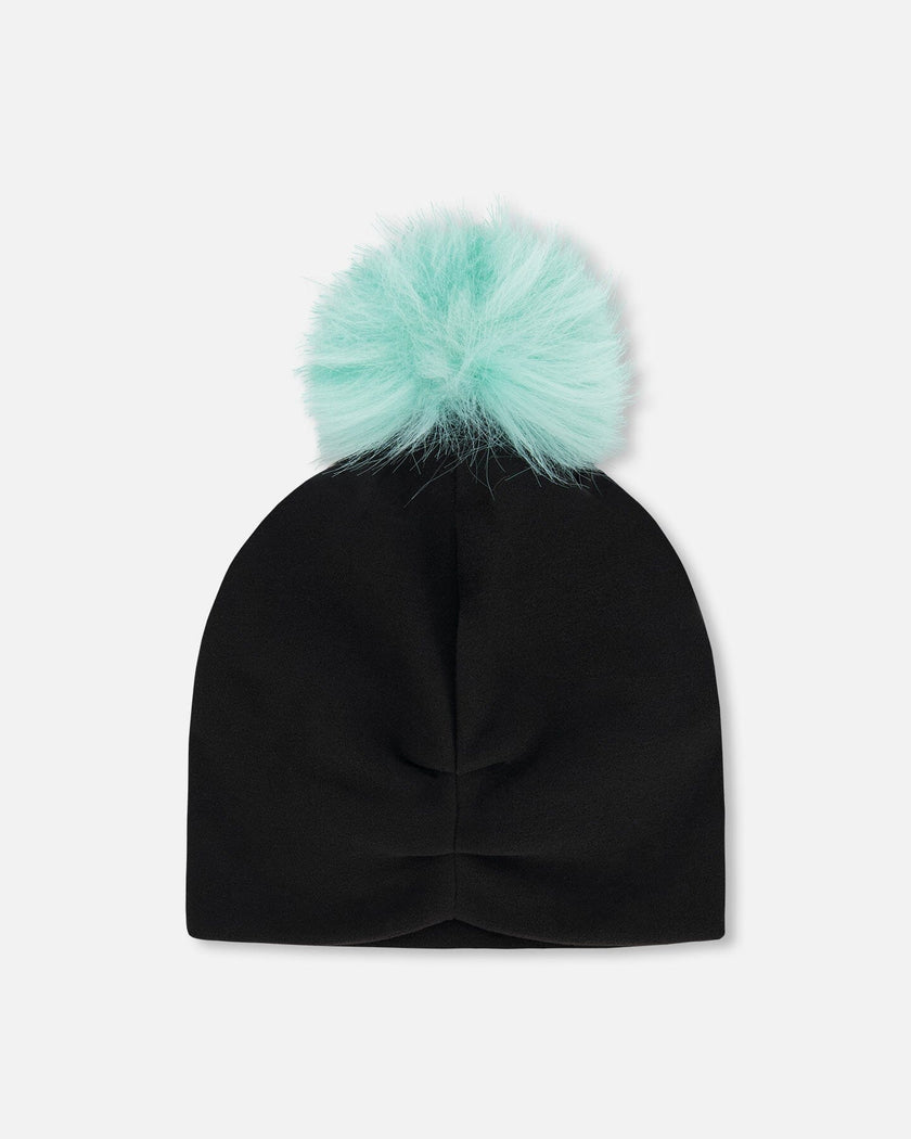 Stretch Jersey Hat Black With Pompom