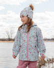 Stretch Jersey Hat Blue Mini Flower Print With Pompom