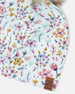 Stretch Jersey Hat Blue Mini Flower Print With Pompom